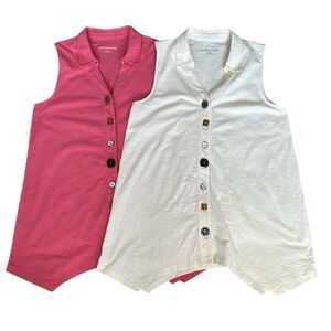 Soft Surroundings Danielle Tunic BUNDLE 2 Sleeveless Tops Size M White & Coral